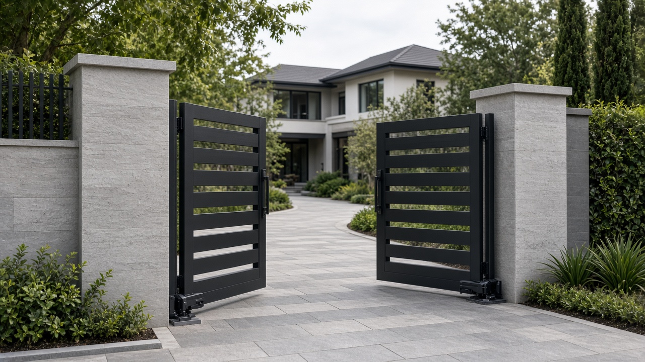 Automatic swing gates at residential entrance